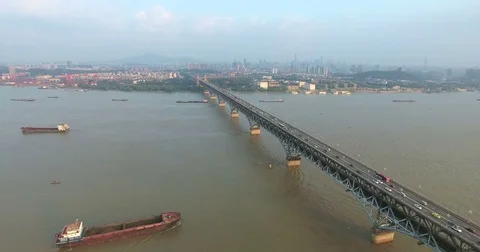 Aerial view of The Nanjing Yangtze River Bridge,china Stock Footage