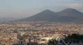 Aerial View Naples City Skyline Old Town Buildings Roofs Mount Vesuvius Italy HD Footage