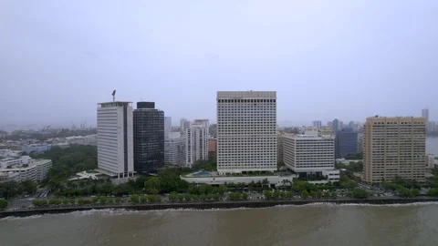 Aerial view of Nariman point area and Mumbai cityscape with tall skyscrapers. Stock Footage 312967244