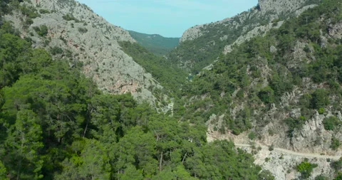 Aerial view of the narrow gorge between the cliffs of the Goynuk Canyon,Turkey. Stock Footage 156414495