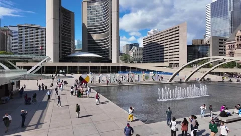 Aerial view of Nathan Phillips Square in Toronto 4K Stock Footage 300653367
