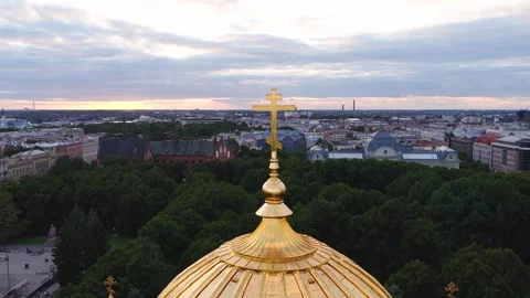 Aerial View of Nativity Cathedral Dome in Riga Stock Footage 343979177