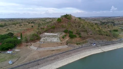 Aerial view of the natural lake between islands and hills Stock Footage 290389357