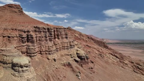 Aerial view of Natural Landforms of Flame Mountain in Turpan, Xinjiang China Stock Footage 307495676