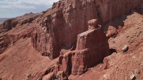 Aerial view of Natural Landforms of Flame Mountain in Turpan, Xinjiang China Stock Footage 307495728