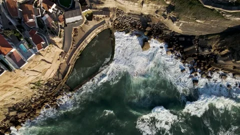 Aerial view of a natural pool in Azenhas do Mar, Colares, Portugal. Stock Footage 154370179