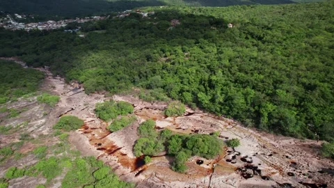 Aerial View of Natural Pools, Forest, and Village in Bahia, Brazil Stock Footage 332729072