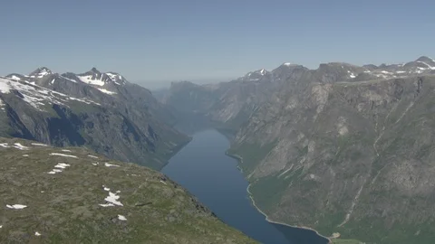 Aerial View of Nature in Eikesdalen Valley, Norway Stock Footage 87699196