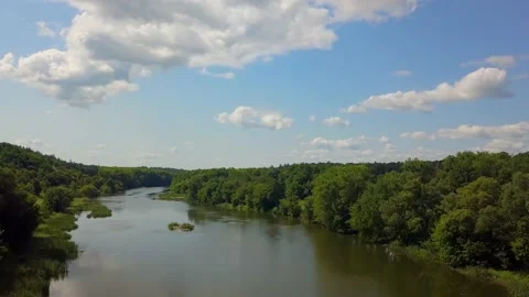 Aerial View of Nature Forest and River in Summer Stock Footage 158756843