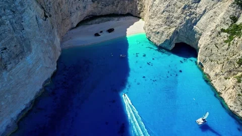 Aerial view of Navagio Beach and shipwreck in Zakynthos, Greece. Stock Footage 340655632