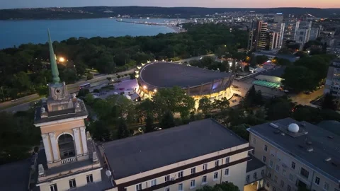 Aerial View of Naval Academy and Palace of Culture and Sports in Varna 스톡 동영상 346714103