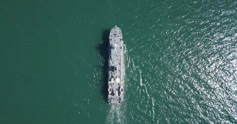 Aerial view of naval ship, battle ship, warship Stock Footage