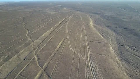 Aerial view of Nazca Lines. Rocky Desert and Mountains. Stock Footage