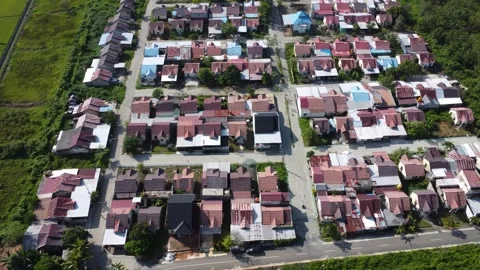 Aerial view of neatly arranged subsidized housing Stock Footage 308517477