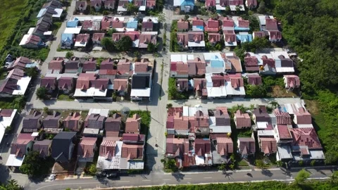 Aerial view of neatly arranged subsidized housing Stock Footage 308517494