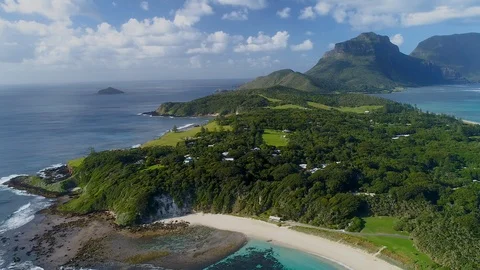 Aerial view of Ned's beach,Lord Howe Island,New South Wales,Australia Stock Footage 93373899