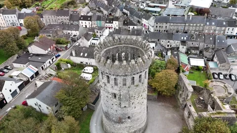 Aerial View of Nenagh Castle Tower in 4K Stock Footage 333336852
