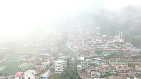 Aerial view of nepal van java, shrouded in fog in the morning Stock Footage 209183506