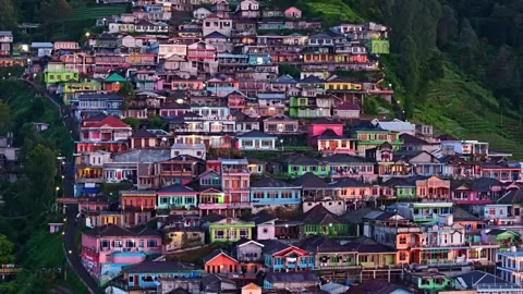Aerial view of Nepal van Java village at dawn, Stockbeeldmateriaal 334636216