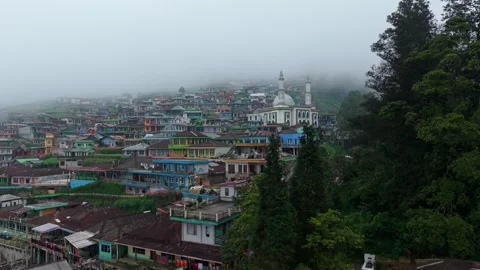 Aerial view of Nepal Van Java village on a misty hillside, Indonesia. Stock-Footage 336320762