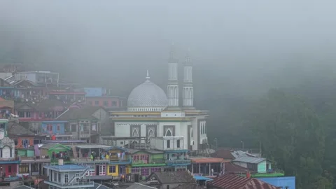 Aerial view of Nepal Van Java mosque in the mist, Indonesia. Stock-Footage 336320813