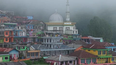 Aerial view of Nepal Van Java village and mosque, Indonesia. Stock-Footage 336320824