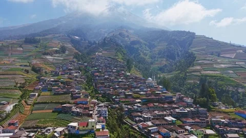 Aerial view of Nepal Van Java village nestled between mountains, Central Java 스톡 동영상 345869913
