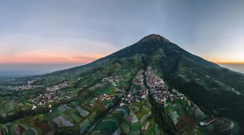 Aerial View Nepal van Java. In The Countryside Of The Mountainside In Clear Stock Photos