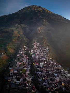 Aerial view Nepal Van Java Magelang, Indonesia at sunrise Stock Photos