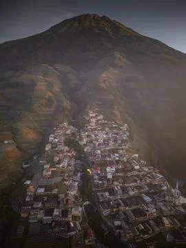 Aerial view Nepal Van Java Magelang, Indonesia at sunrise Stock-Fotos