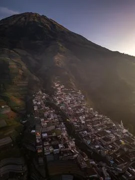 Aerial view Nepal Van Java Magelang, Indonesia at sunrise Stock-Fotos