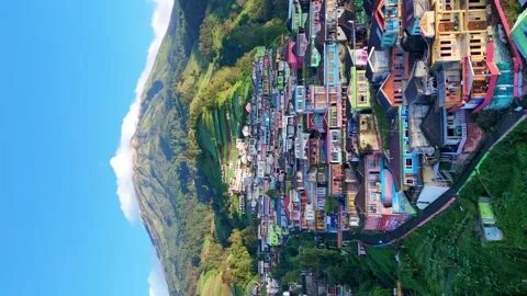 Aerial view of Nepal van Java’s colorful hillside settlement, Stock Footage 323071772