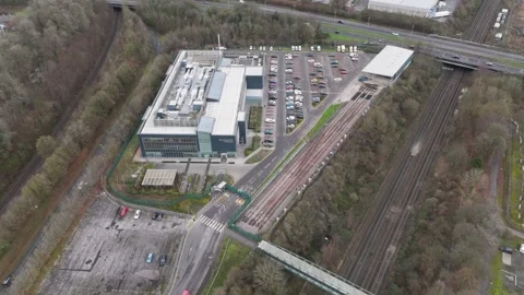 Aerial view of Network Rail Basingstoke Training Centre featuring rectangular Stockbeeldmateriaal 297348466