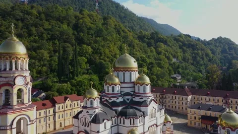 Aerial view of New athos, monastery in Abkhazia Stock Footage 144946641