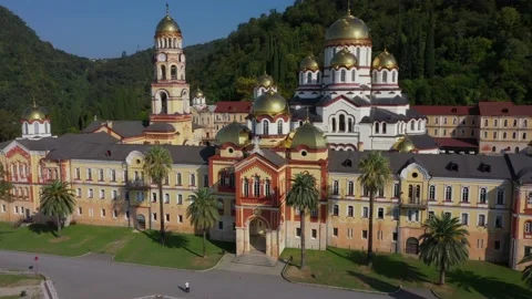 Aerial view of New athos, monastery in Abkhazia Stock Footage 145579802