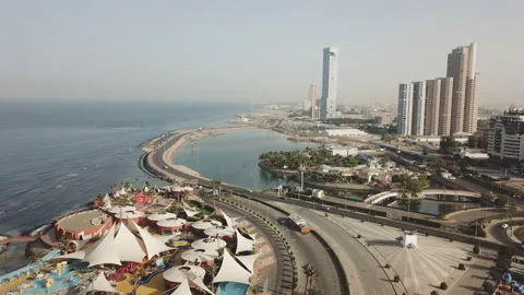 Aerial view in new beach Jeddah, Saudi Arabia, Jeddah Waterfront Stock Footage 106964771