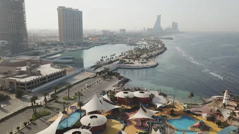 Aerial view in new beach Jeddah, Saudi Arabia, Jeddah Waterfront Stock Footage 106965019