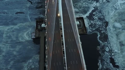 Aerial View: New cable-stayed bridge as a part of the highway, St.Petersburg Stock Footage 71104392