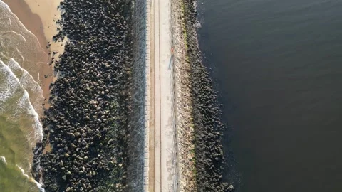 Aerial View of New Castle Beach and Ocean Before Sunset Stock Footage 319801785