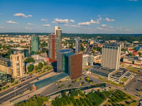 Aerial view of new city center of Vilnius, Lithuania Stock Photos