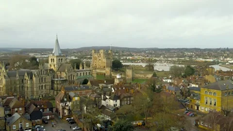 Aerial view of new commuters blocks in Rochester, a town in the unitary autho Stock Footage 229508180