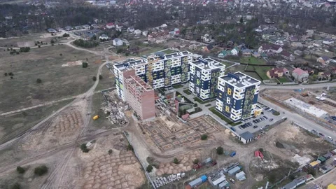 Aerial view of a new construction of a high-rise residential building. 스톡 동영상 224709805