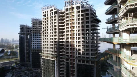 Aerial view of new construction site in hangzhou Stock Footage 165877009