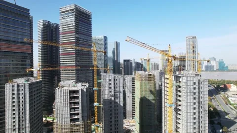 Aerial view of new construction site in hangzhou Stock Footage 165879129