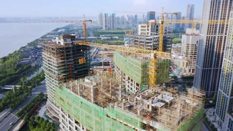 Aerial view of new construction site in midtown of hangzhou Video stock 194614842