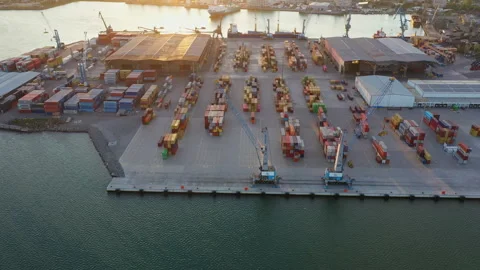 Aerial view to new container unloading terminal of port of Burgas, Bulgaria 스톡 동영상 315779913