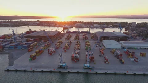 Aerial view to new container unloading terminal of port of Burgas, Bulgaria 스톡 동영상 315780605
