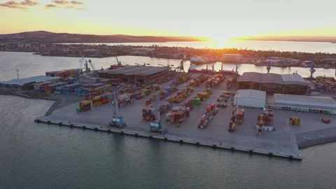 Aerial view to new container unloading terminal of port of Burgas, Bulgaria 스톡 동영상 315780834