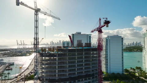 Aerial view of new developing residense in american urban area. Tower cranes at Video stock 247415995