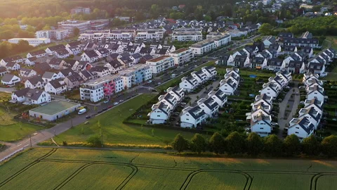 Aerial View of a New Development Area with Modern Detached Houses. Stock Footage 274427198